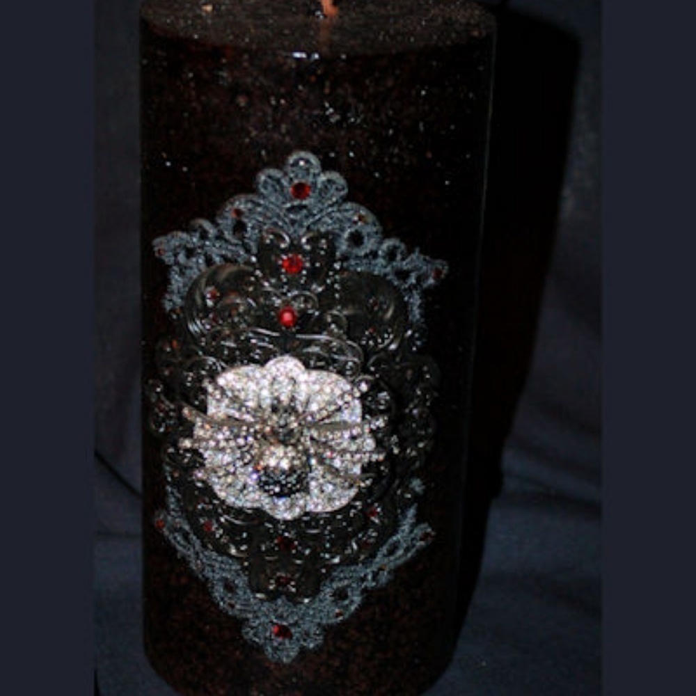 Halloween Black Candle with Crystal Jewel Spider